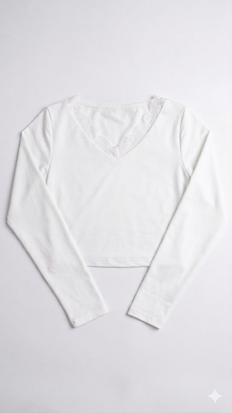V-Neck Lace Trim Crop Top
